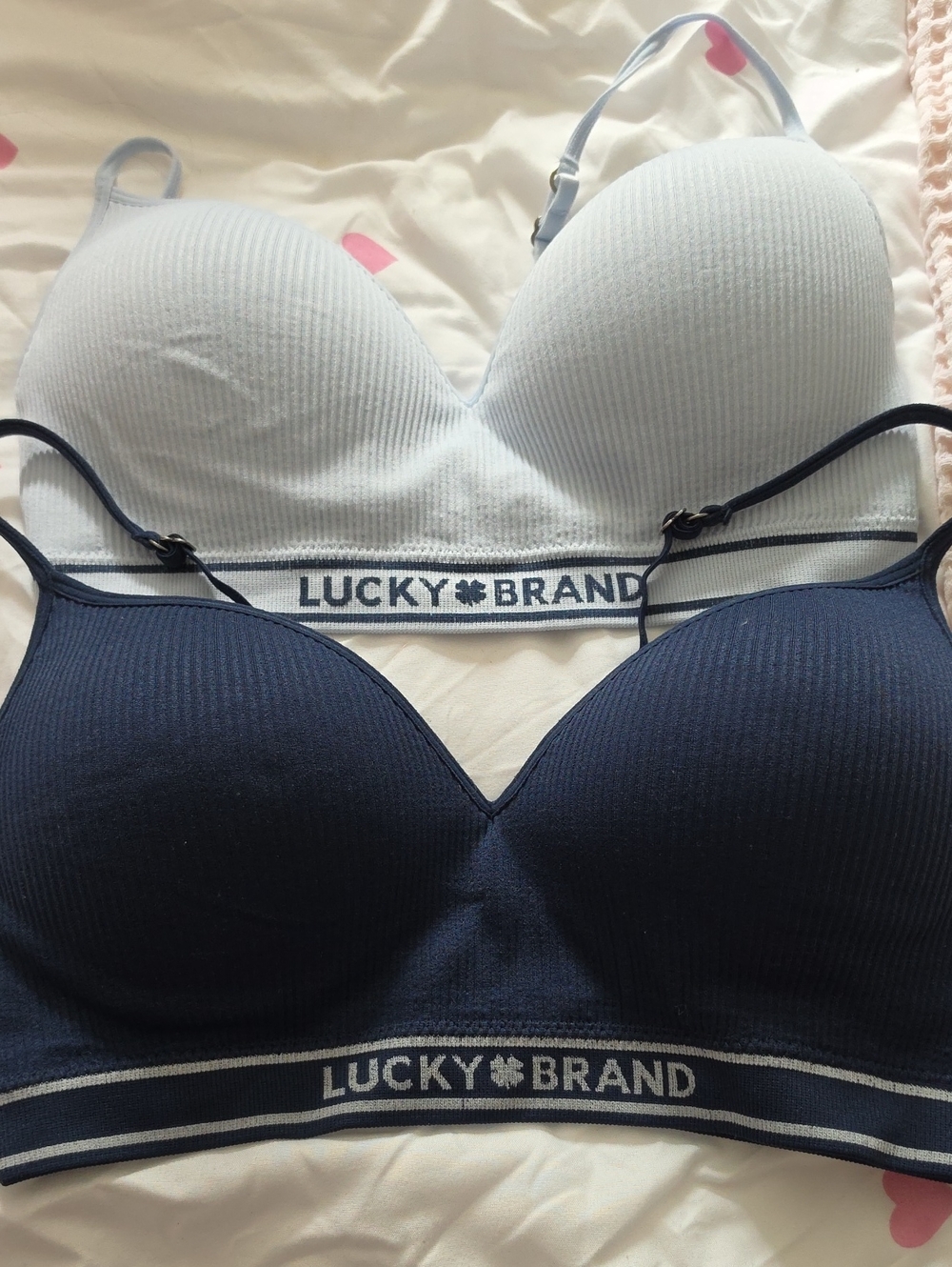 Lucky Brand Ribbed Wireless Bralettes in Light Blue & Navy